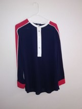 Tommy Hilfiger Womens Blouse Color Block Red White Blue Size Large Polyester - £18.87 GBP