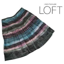 LOFT Pleated Summer Skirt Cotton Multicolor Horizontal Stripes 2P - £11.72 GBP