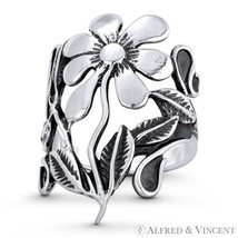 Daisy Flower Leaf Totem Charm 925 Sterling Silver Right-Hand Statement Boho Ring - £17.31 GBP