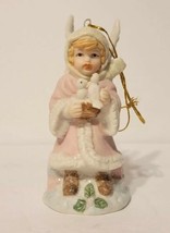Pink Child Angel w/ White Doves Birds 4&quot; Ornament Figurine Glitter Accents EUC  - £7.85 GBP