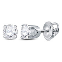 14kt White Gold Womens Round Diamond Solitaire Stud Earrings 3/8 Cttw - £399.67 GBP