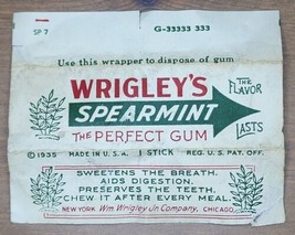 Wrigleys Spearmint Chewing Gum Wrapper Vintage Original Circa 1935 Made In Usa - £19.41 GBP
