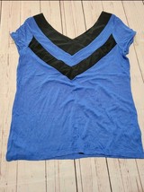 Worthington Small blue/Black Short Sleeve V neck blouse - £6.68 GBP
