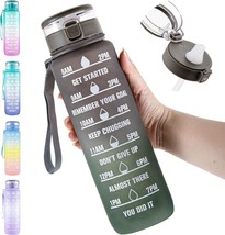Motivational Water Bottle with Time Marker 32 oz Sports Water Bottle Lea... - £28.43 GBP