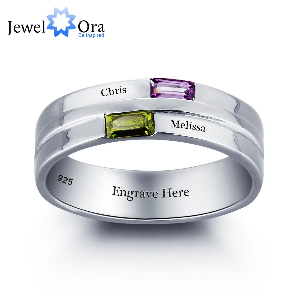 Personalized Lettering Ring Couple Stone 925  Silver  Love Promise Ring Free Gif - £45.26 GBP