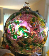 Hanging Glass Ball 4&quot; Diameter Pinkish Purple, Green &amp; Yellow Specks GB68 - £11.68 GBP