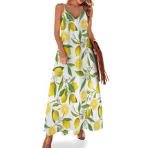 Mondxflaur Yellow Lemon Summer Dresses for Women V-neck Spaghetti Strap Dress - £26.37 GBP