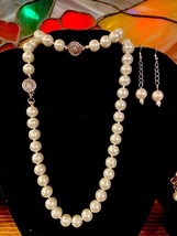 3 Piece Silver tone White Faux Pearl Necklace, Bracelet and Earrings Set - £18.17 GBP