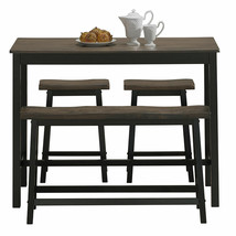4 PCS Solid Wood Dining Table Set Counter Height w/Bench Two Saddle Stools Gray - £323.33 GBP