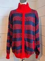 VTG Boulevard For Big Man By Block Men&#39;s 2X Red/Blue Full Zip Sweater w/Pockets  - £19.75 GBP