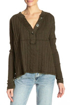 Free People We The Free Womens Top Mix Henley Khaki Size Xs OB902813 - £37.54 GBP