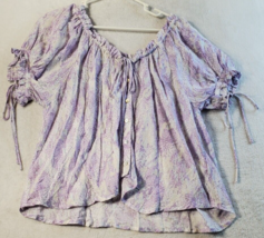 Skylar Madison Blouse Top Womens Small Purple Short Sleeve V Neck Button Front - $17.47