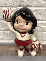 Vtg 1990’s Cheerleader Girl Statue Red White Atlantic Mold Ceramic 10” Brunette - £33.27 GBP