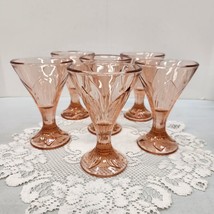 Vtg Set 6 Heavy Pink Glass Ice Cream Coupes Glasses Blush Pink Rosaline 6&quot; Tall - £49.46 GBP