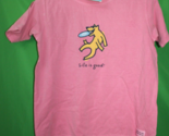Life Is Good Girls Dog With Frisbee Image Pink T Shirt Size Girls Size 10 - $24.74