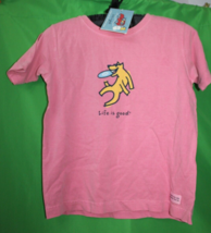 Life Is Good Girls Dog With Frisbee Image Pink T Shirt Size Girls Size 10 - £19.60 GBP