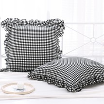 2 Pack Black And White Plaid Ruffle Euro Shams Pillow Covers 26X26 Inches, Washe - £41.55 GBP
