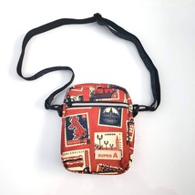 Handmade Red English Stamp Print Crossbody Bag Adjustable Strap 6&quot; x 8&quot; ... - £20.89 GBP
