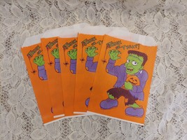5 Vintage Halloween Paper Treat Sacks Frankenstein&#39;s Monster Cute Collec... - $10.39