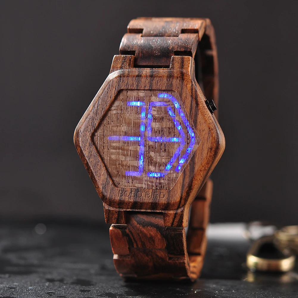 BOBO BIRD   Designe Digital Watch Men Night Vision Bamboo Watch Mini LED  Unique - £94.85 GBP