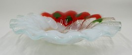 Santa Claus Crescent Fused Glass Dish Bowl Ruffled Edge - $12.99