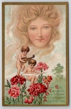 Cherub &amp; Beautiful Woman&#39;s Face Clouds Fantasy Series 57 Emb #11 Postcard O30 - $16.95