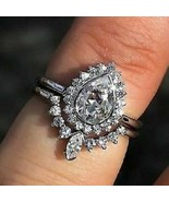 Pear Cut 2.85Ct Diamond 14k White Gold Finish Halo Bridal Ring Set in Si... - £130.82 GBP