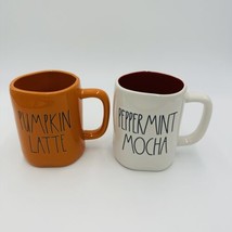 Rae Dunn Coffee Mugs Pumpkin Latte Peppermint Mocha Drinkware Ceramic Orange - £35.82 GBP