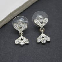 Vintage 1980s Signed Napier Silver Plated Crystal Stud Drop EARRINGS Jew... - £19.07 GBP