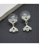 Vintage 1980s Signed Napier Silver Plated Crystal Stud Drop EARRINGS Jew... - £19.54 GBP