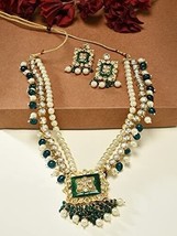Green Meenakari Bridal Multistrand Kundan Necklace &amp; Earring Set For Women - £48.60 GBP