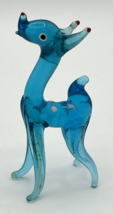 Vintage Unique Blown Glass Blue Reindeer 3.5&quot; Tall SKU PB197 - £18.16 GBP