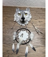 Native American Resin Wolf Dream Catcher Beaded Feathers KG JD - $999.12 MXN