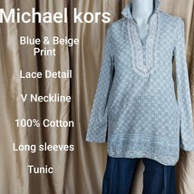 Michael Michael Kors Beige/ Blue Lace V Neckline Detail Top Size XS - £9.62 GBP