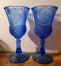 Vintage Avon George Washington Goblet Lot Of 2 Fostoria Cobalt Blue Wine Glasses - £19.42 GBP