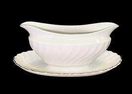 Syracuse China Wedding Ring Silhouette Gravy Boat w/ Underplate USA - $278.81 MXN