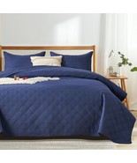 Inron Quilt Set Queen Size, Navy Blue Microfiber, 1 Quilt, 2 Pillow Shams - $845.93 MXN