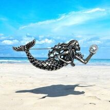 Mermaid Brooch Silver Tone Ocean Fantasy Pin Brooch - $11.83