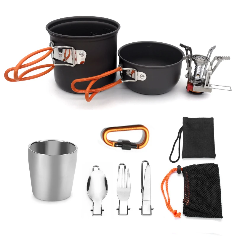 Camping Equipment Cookware Set High Power Mini Gas Stove Folding Tableware - £34.38 GBP