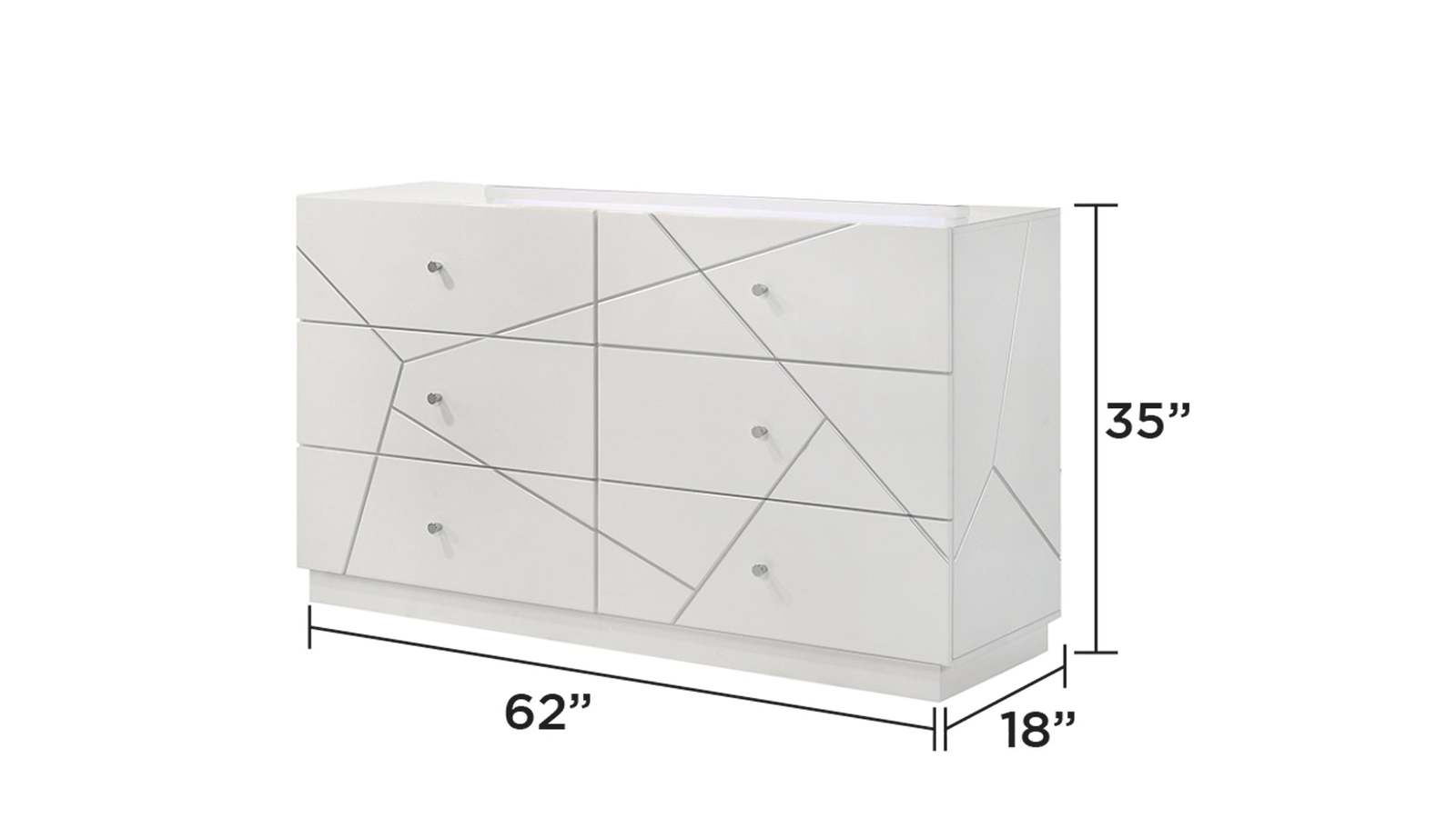 Manhattan White Dresser: Geometric Lacquer Finish & Red Velvet Drawers Item image 2