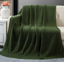 RUDONG M Forest Green Cotton Cable Knit Throw Blanket, Cozy Warm Knitted Couch C - £21.55 GBP