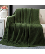 RUDONG M Forest Green Cotton Cable Knit Throw Blanket, Cozy Warm Knitted... - £21.20 GBP