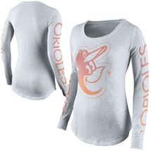 Nike Women&#39;s Baltimore Orioles Fade 1.5 Long Sleeve Scoop Neck Top, Gray, Medium - £23.21 GBP