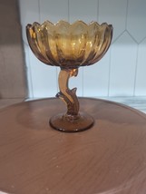 Indiana Glass Amber Lotus Blossom Compote Candy Dish, Vtg Pedestal Flower Dish - £15.56 GBP