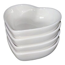 4 Heart Shape White Porcelain Condiment Bowls Trinket Dish Dip Appetizer Sauce - £9.47 GBP