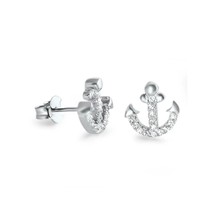 1Ct Round cut lab-Created Diamond Anchor Stud Earrings 14k White Gold Pl... - £107.15 GBP