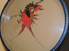 Hand Painted 13.25&quot; Lacquer Serving Tray lobster crawfish black Asian Ja... - $35.99