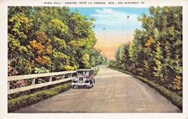 La Crosse Wisconsin~Motoring On &quot;Irish Hill&quot; On Highway 33~1932 Psmk Postcard - £3.64 GBP