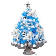 2 Feet 24&quot; Mini Blue Christmas Tree with Lights Ornaments Pre-Lit Winter... - $23.75