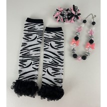 Girls Sz 2 3 4 Set Pink Zebra Print Necklace Barrettes Leg Covers 3 Pc L... - £15.78 GBP